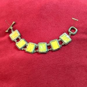 Vintage Premier Designs Silver Tone Toggle Bracelet Yellow Stone Reversible